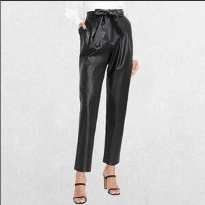Joie Faux Leather Black High Waisted Ankle Pants Tie Waist Size Medium